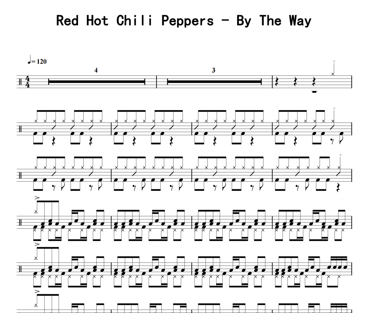 Red Hot Chili Peppers-By The Way架子鼓|爵士鼓|鼓谱 8分音符