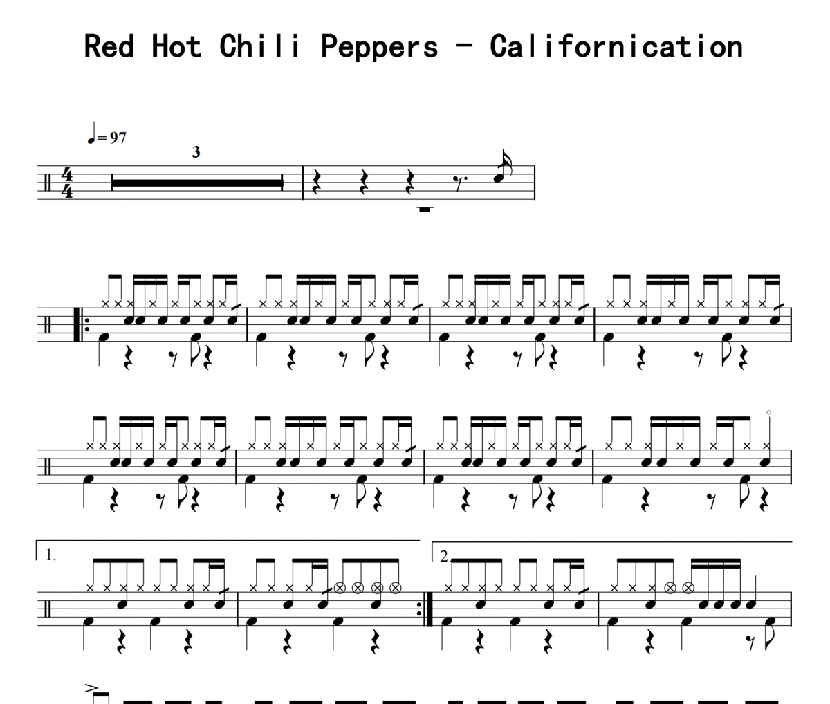 Red Hot Chili Peppers《Californication》架子鼓|爵士鼓|鼓谱 8分音符发布