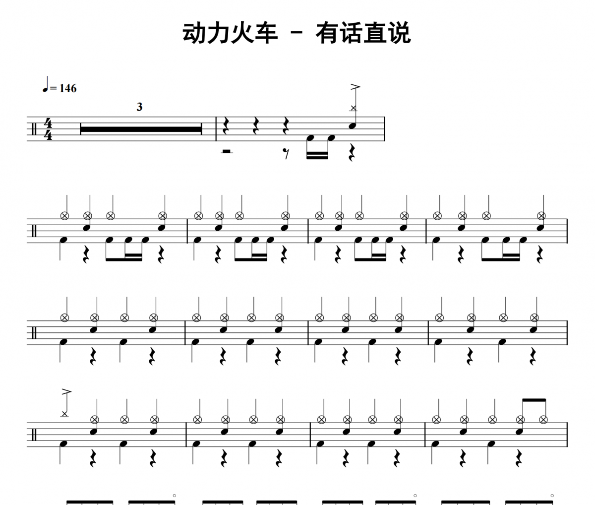 动力火车《有话直说》架子鼓|爵士鼓|鼓谱 32分音符发布