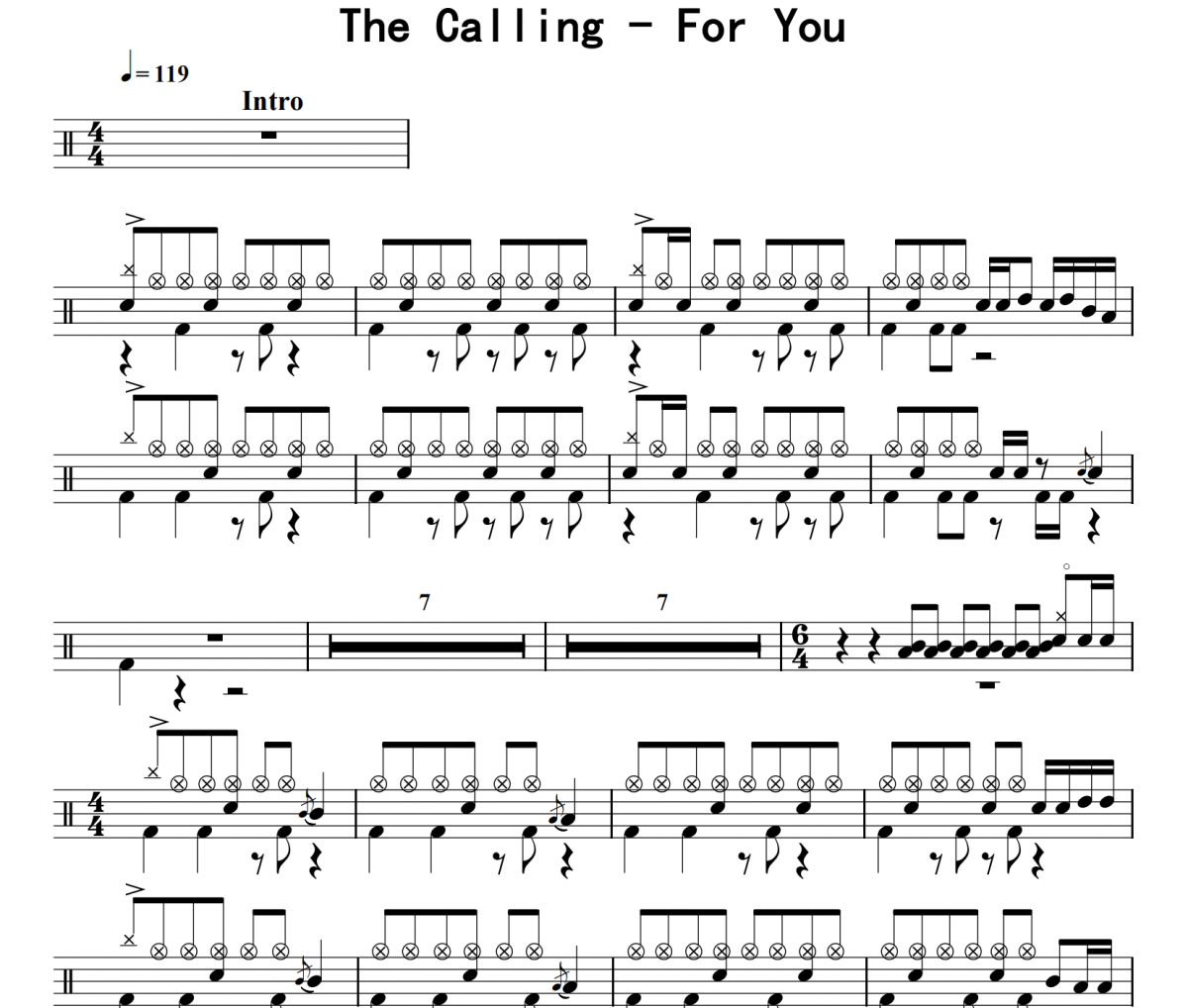 For You鼓谱 The Calling《For You》架子鼓|爵士鼓|鼓谱 8分音符发布