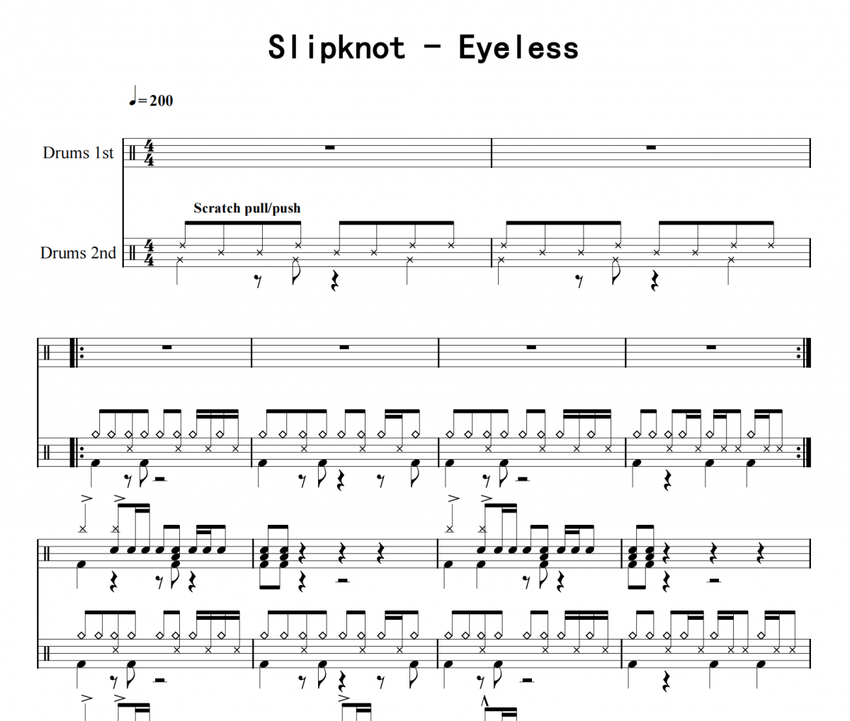 Eyeless鼓谱 Slipknot《Eyeless》架子鼓|爵士鼓|鼓谱 8分音符发布