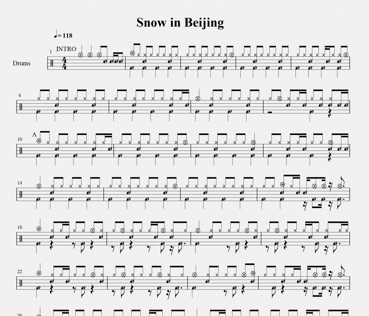 Snow in Beijing鼓谱 中国音乐学院七级《Snow in Beijing》架子鼓鼓谱+动态视频
