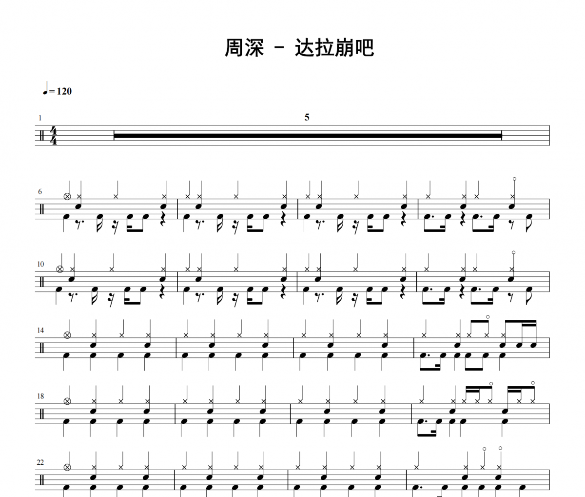 周深-达拉崩吧架子鼓|爵士鼓|鼓谱 积极处世发布