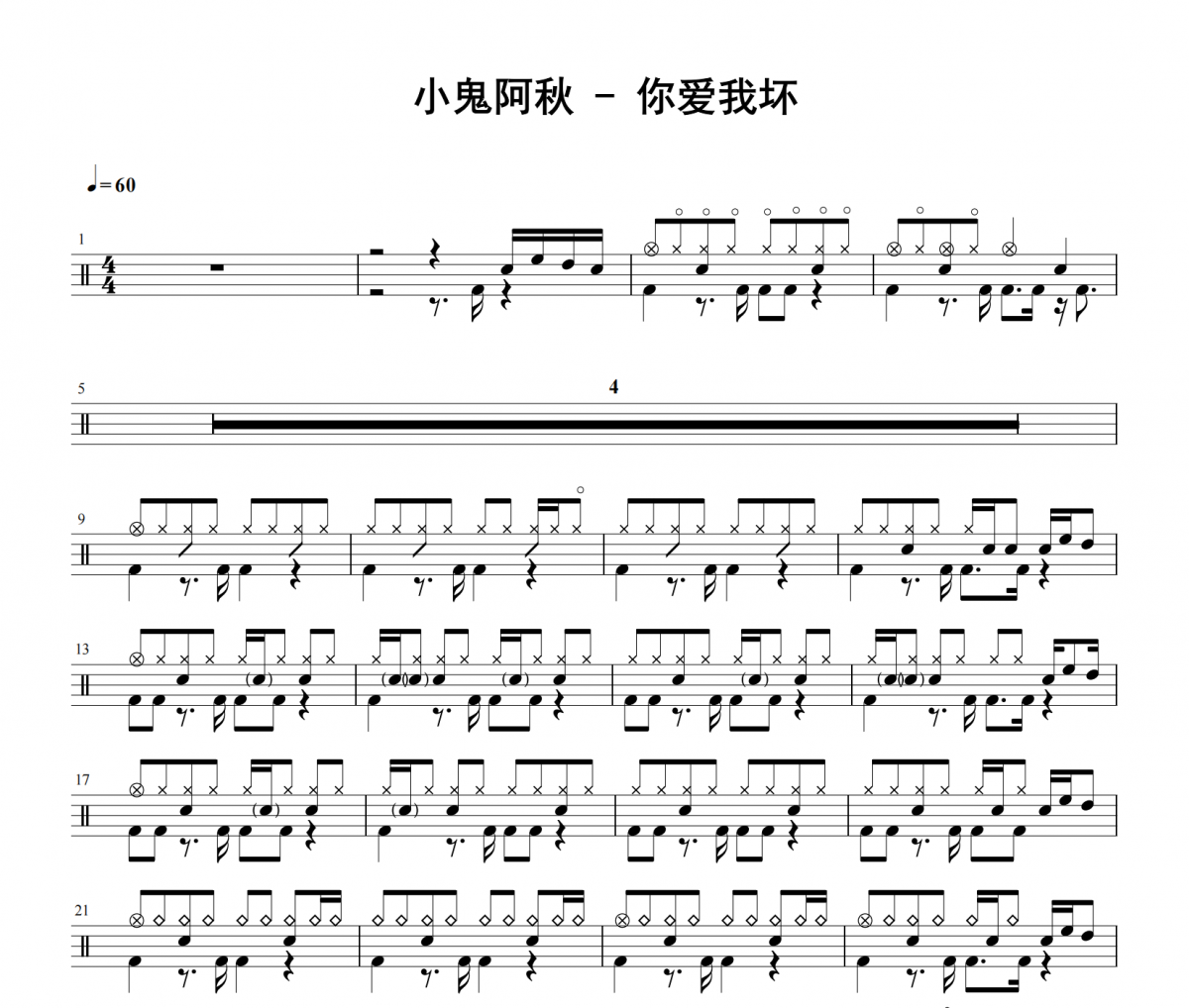 小鬼阿秋-你爱我坏架子鼓|爵士鼓|鼓谱 积极处世发布