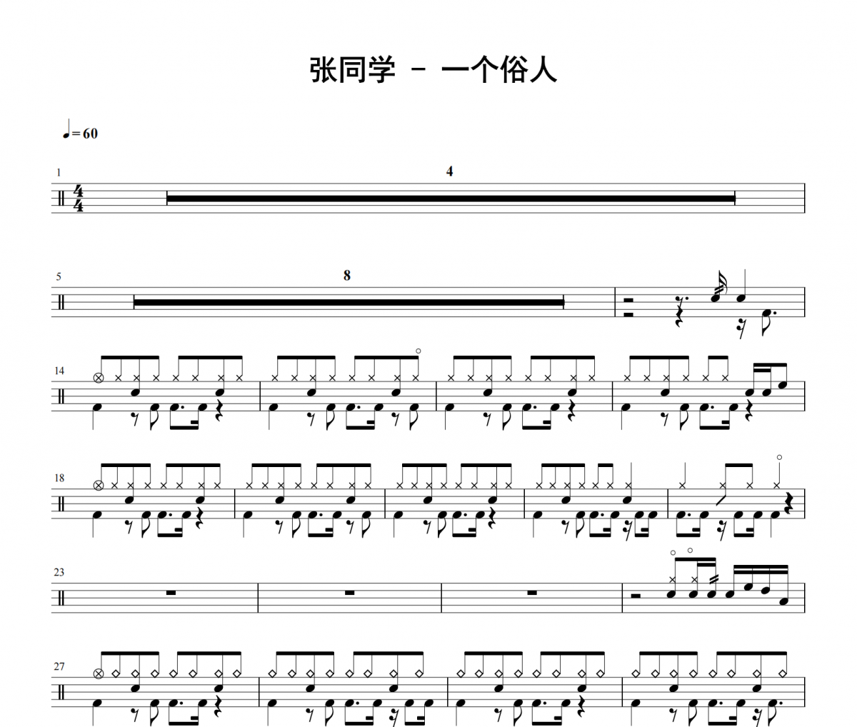 张同学《一个俗人》架子鼓|爵士鼓|鼓谱 老虎不说谎发布