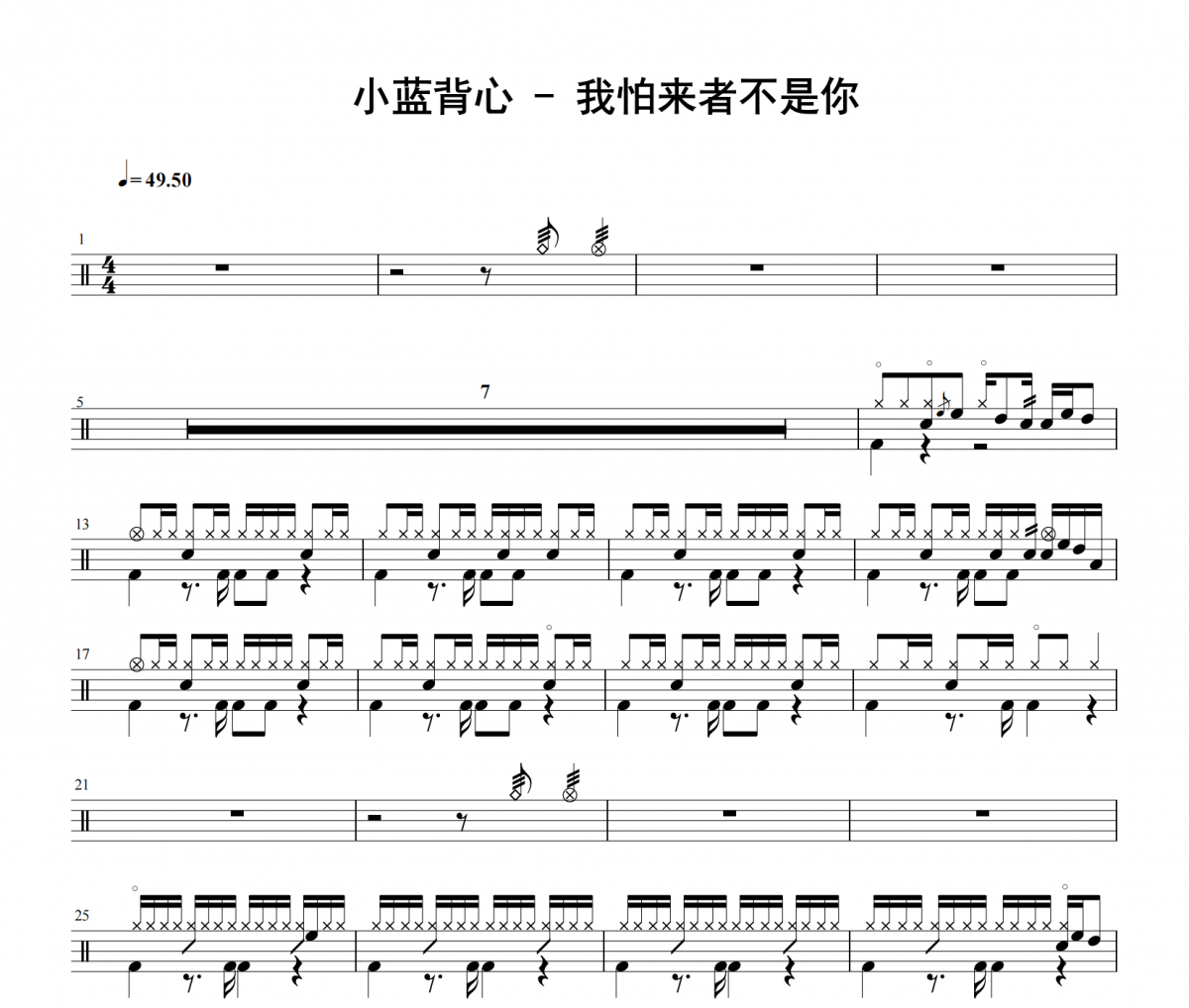 小蓝背心《我怕来者不是你》架子鼓|爵士鼓|鼓谱 老虎不说谎发布