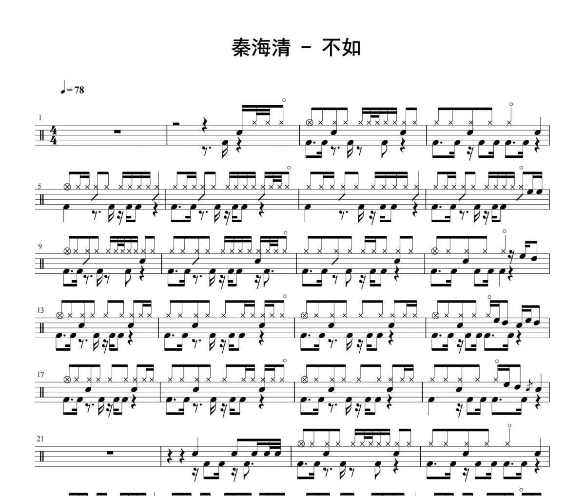 秦海清《不如》架子鼓|爵士鼓|鼓谱 老虎不说谎发布