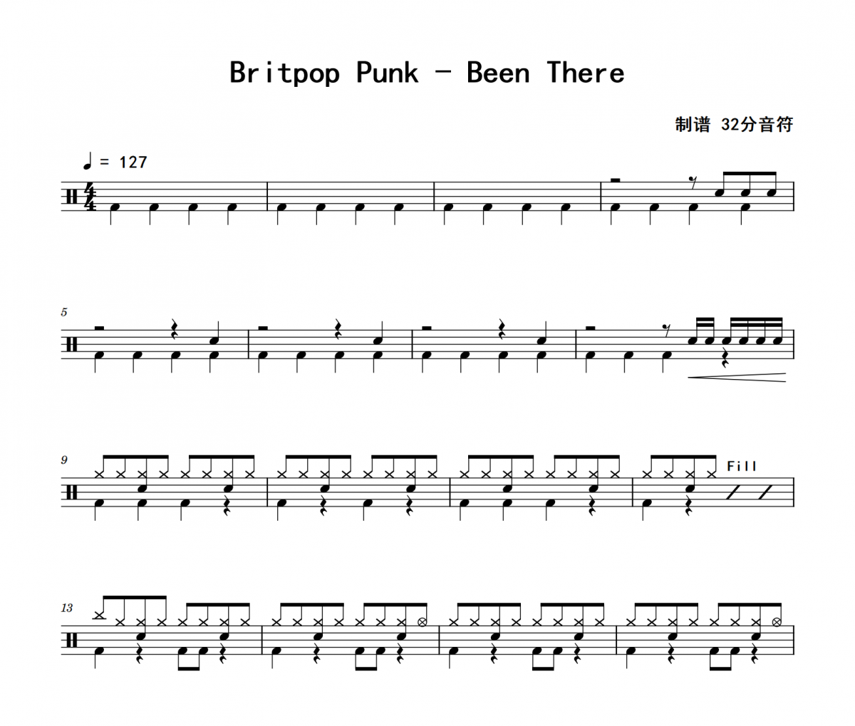 Been There鼓谱 Britpop Punk《Been There》(无即兴填充)架子鼓|爵士鼓|鼓谱