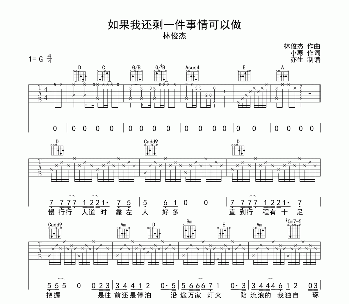 如果我还剩一件事情可以做吉他谱 林俊杰《如果我还剩一件事情可以做》G调和弦指法演奏版弹唱谱