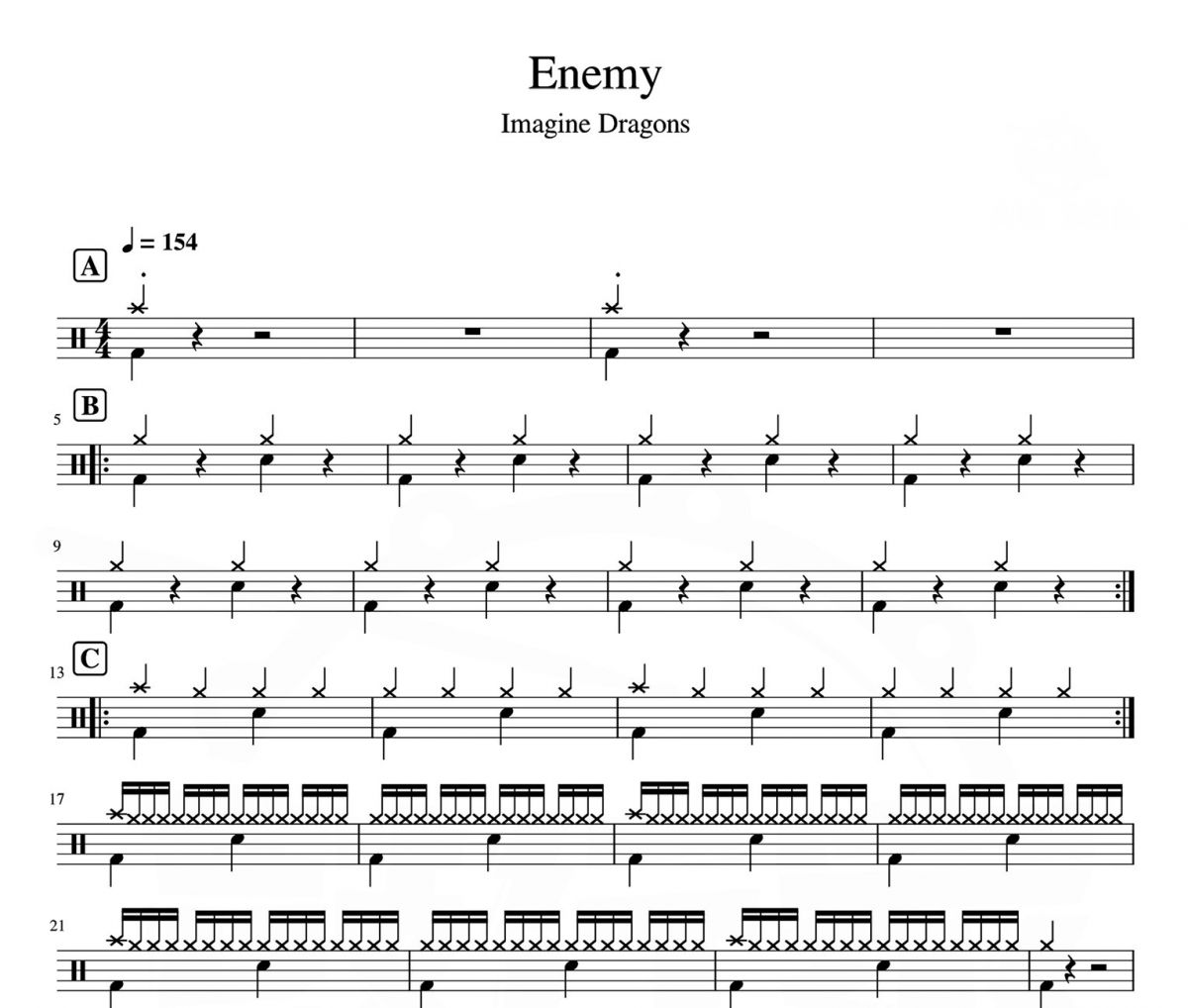 Imagine Dragons《Enemy 》架子鼓|爵士鼓|鼓谱 汉堡的粑比发布