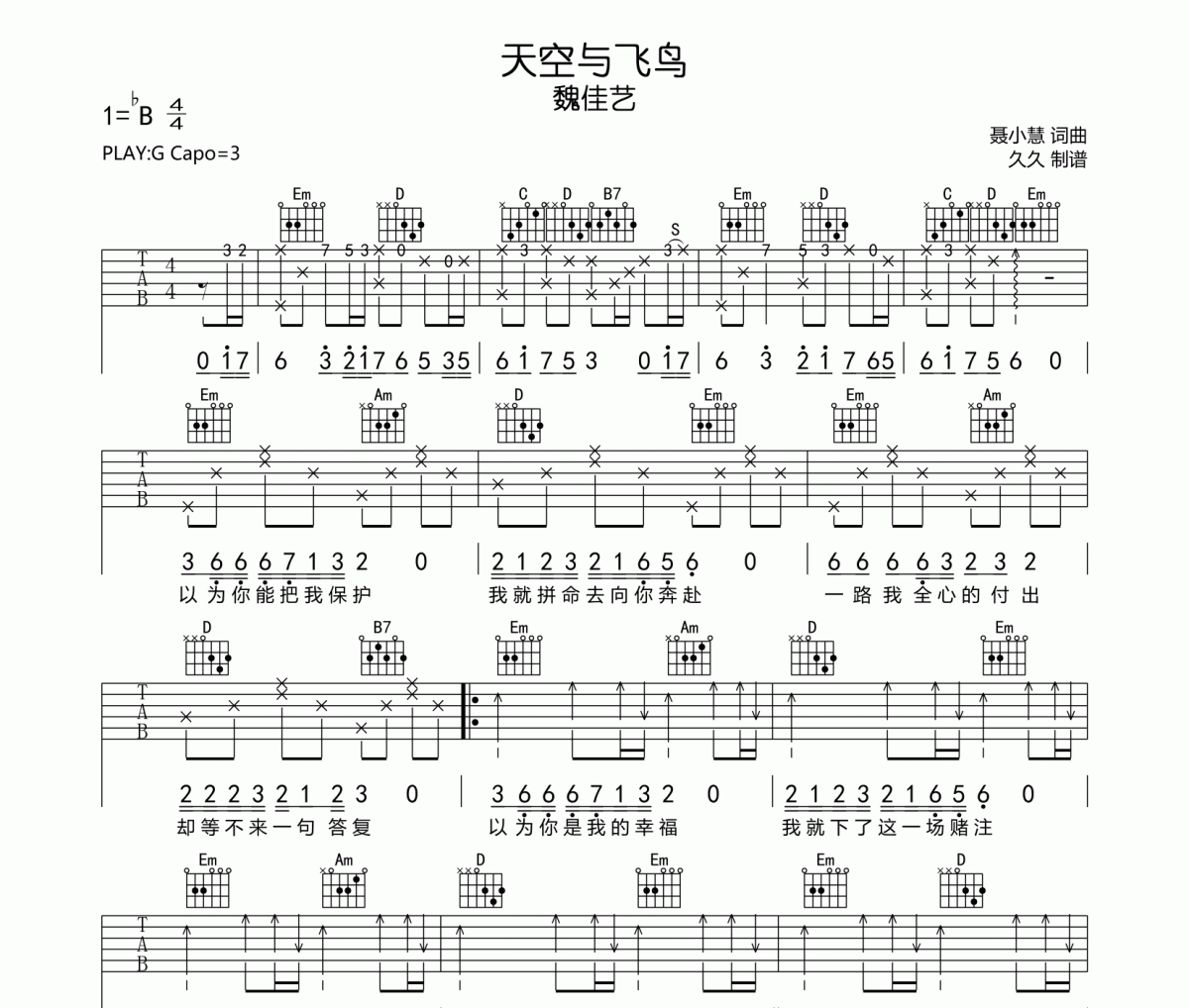 杯酒人生吉他谱 张妙格《杯酒人生》六线谱C调指法编吉他谱