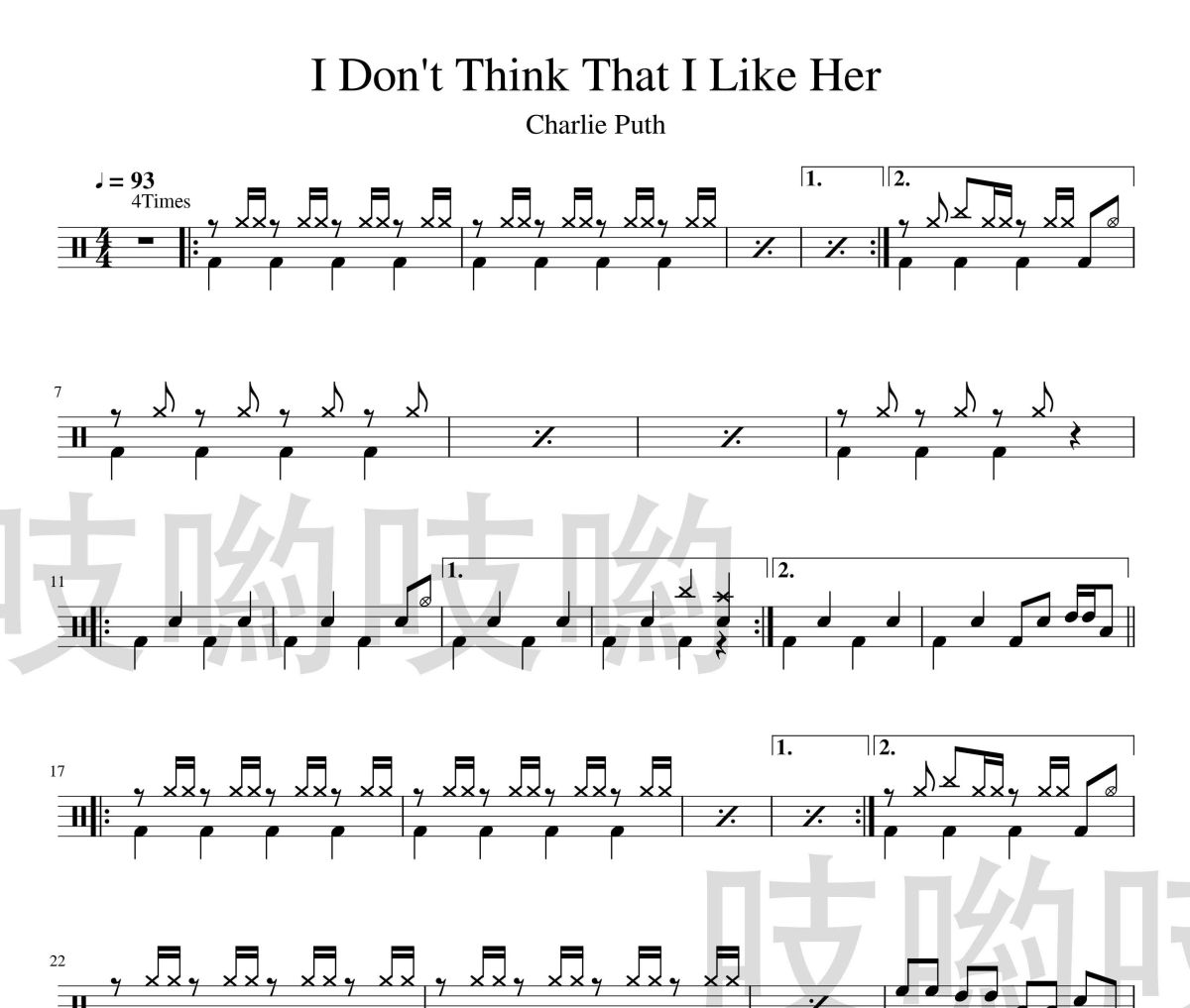 I Don't Think That I Like Her鼓谱 Charlie Puth《I Don't Think T