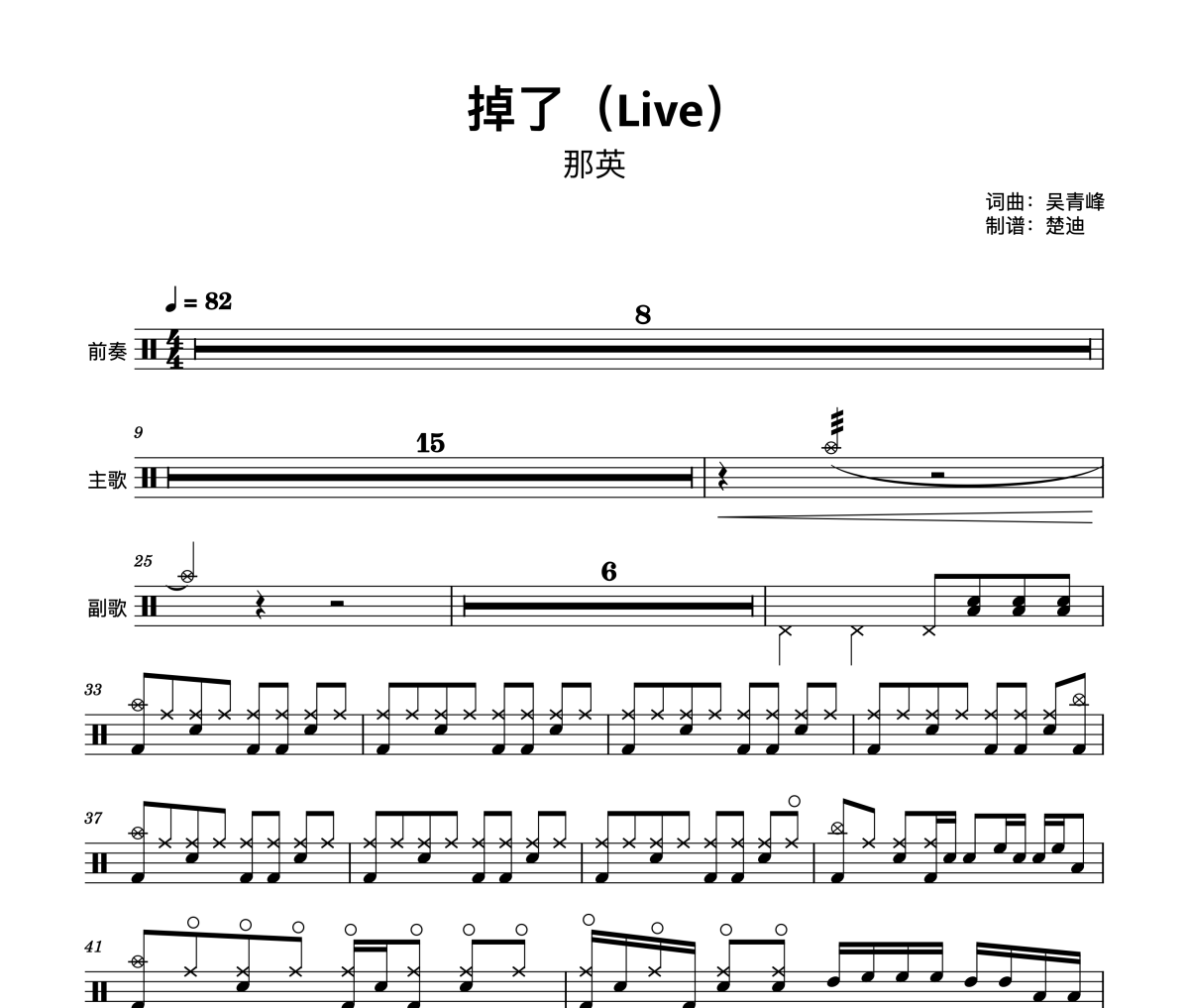 掉了（Live）那英鼓谱 那英《掉了（Live）那英》(2023声生不息宝岛季现场)架子鼓|爵士鼓|鼓谱