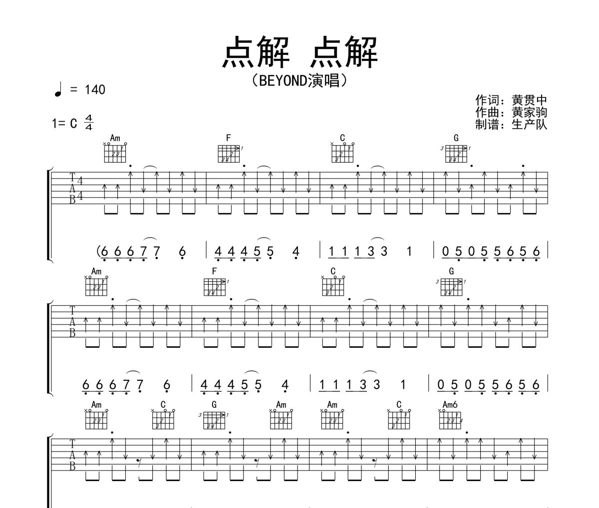 点解点解吉他谱 Beyond《点解点解》六线谱C调吉他谱