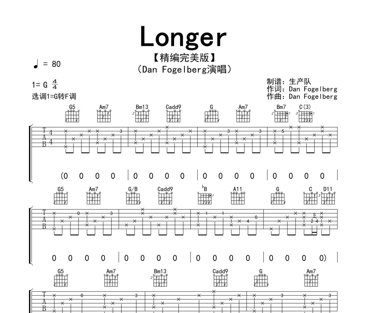 Longer吉他谱 Dan Fogelberg《Longer》六线谱|吉他谱