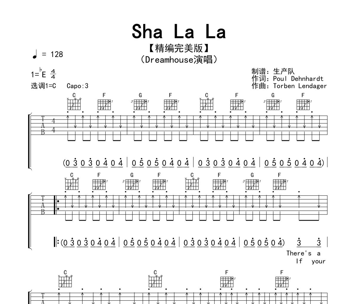 Sha La La吉他谱 Dreamhouse《Sha La La》六线谱C调吉他谱