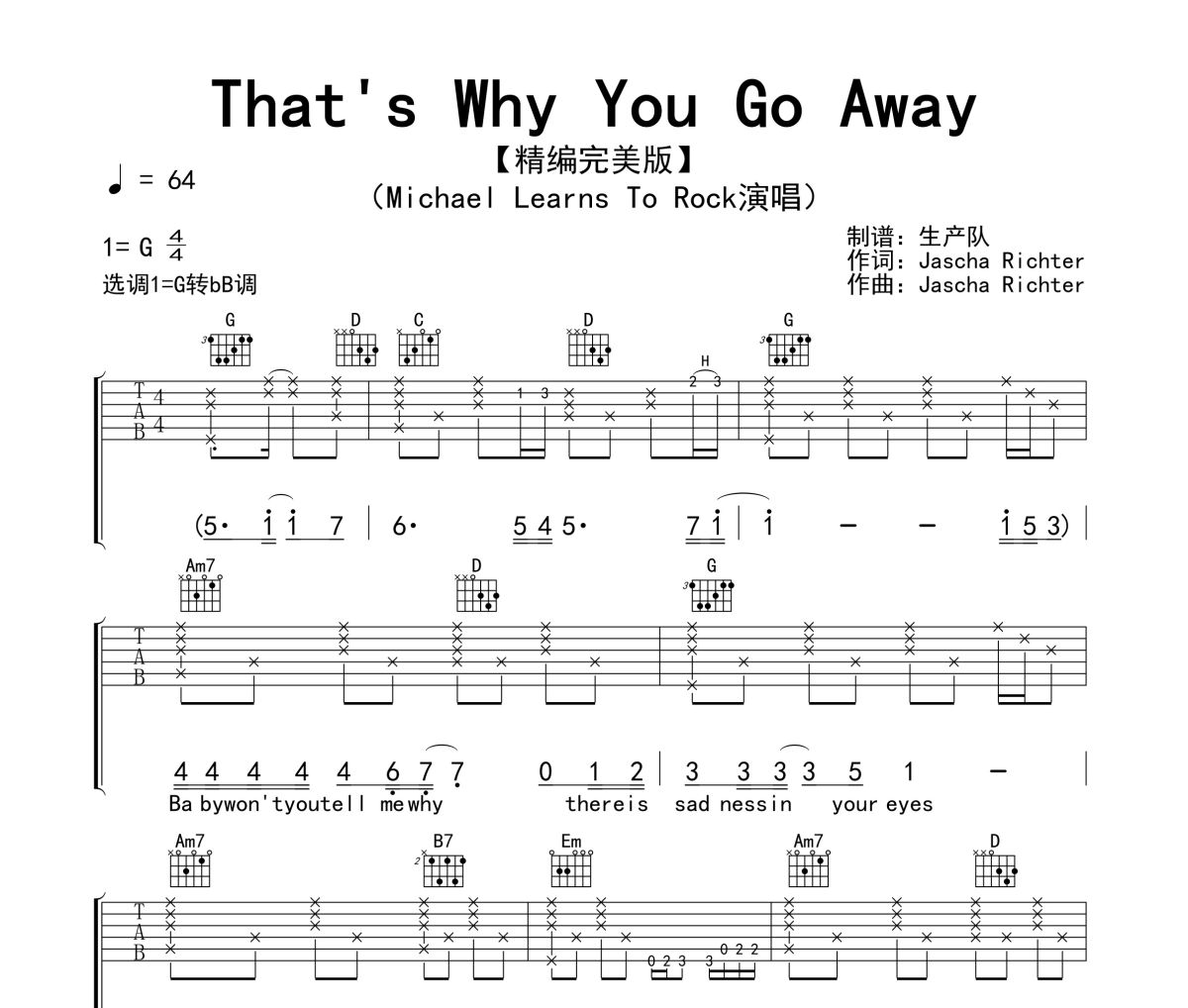 That's Why You Go Away吉他谱 Michael Learns To Rock《That's Why 
