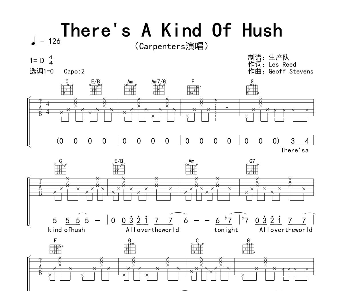 There's A Kind Of Hush吉他谱 Carpenters《There's A Kind Of Hush》