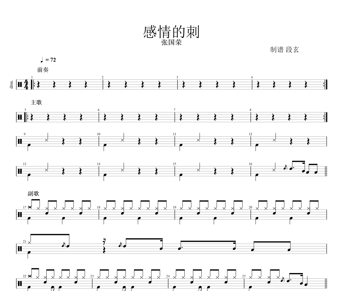 感情的刺鼓谱 张国荣《感情的刺》架子鼓|爵士鼓|鼓谱+动态视频