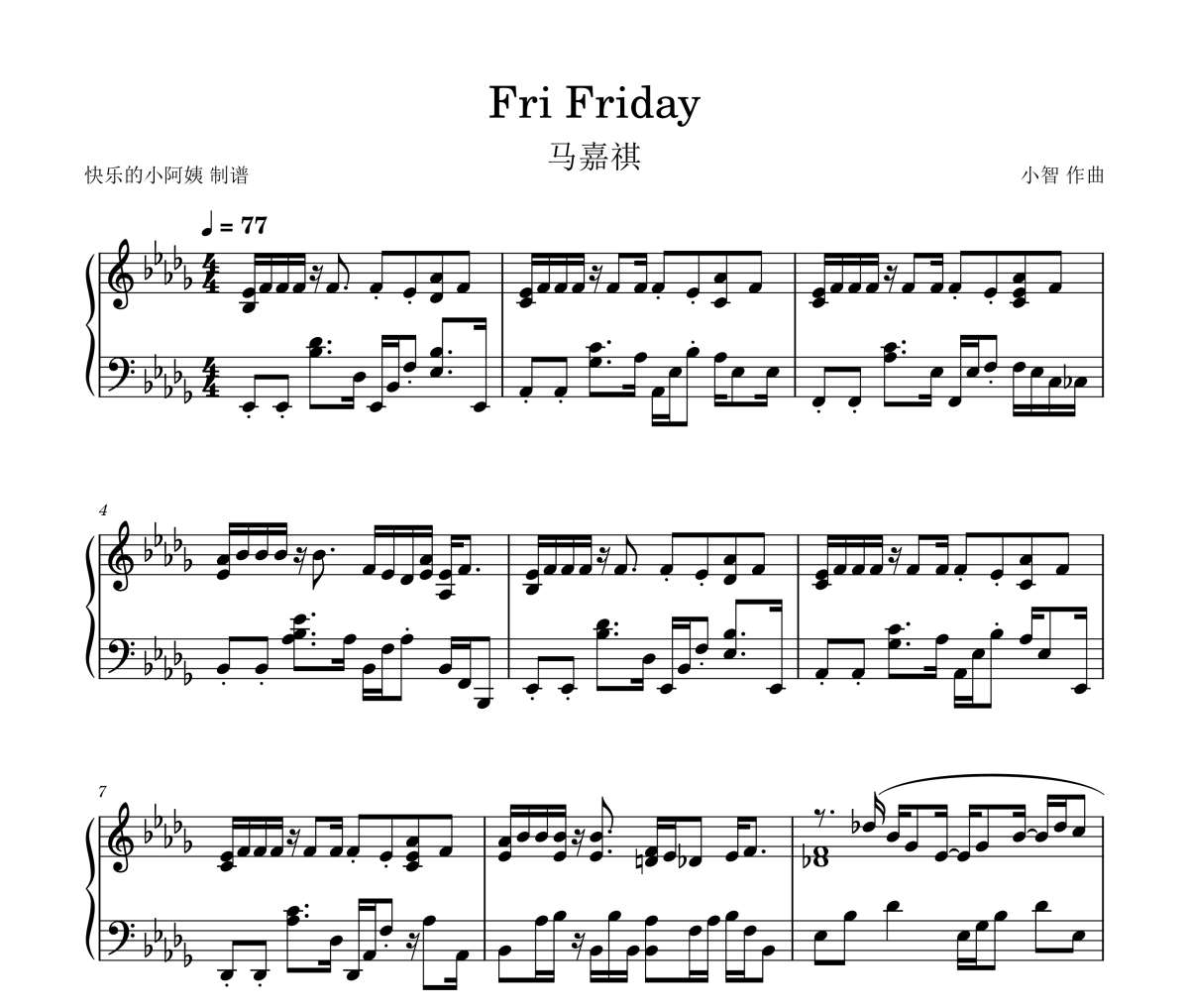 Fri Friday钢琴谱 马嘉祺《Fri Friday》五线谱|钢琴谱