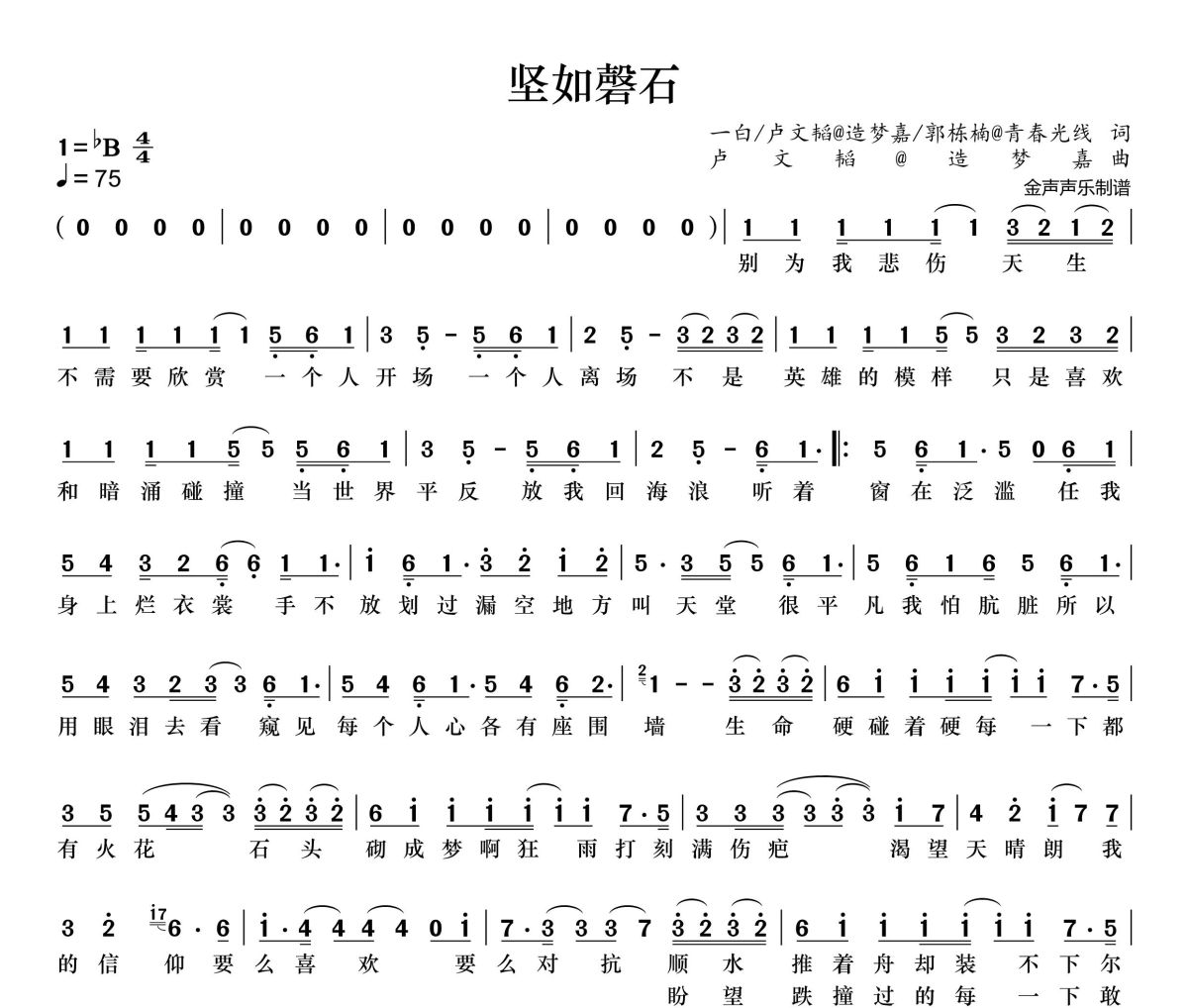 坚如磬石简谱 张杰、张碧晨《坚如磬石》简谱+动态视频