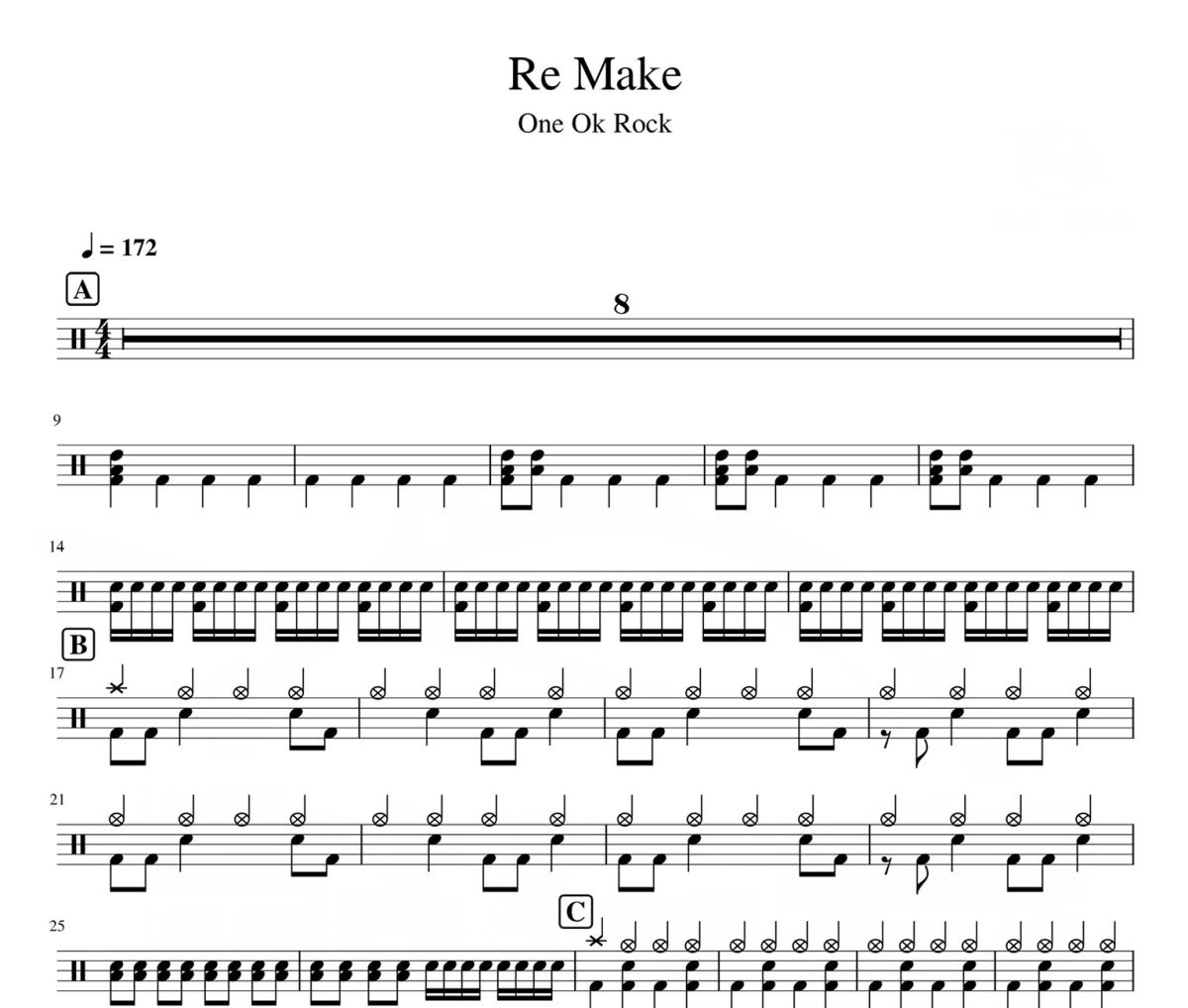 Re Make 鼓谱 One Ok Rock-Re Make爵士鼓鼓谱