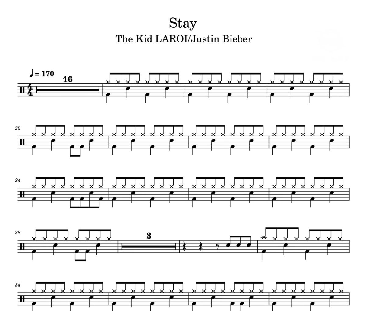 Stay 鼓谱 The Kid LaroiJustin Bieber-Stay爵士鼓|鼓谱
