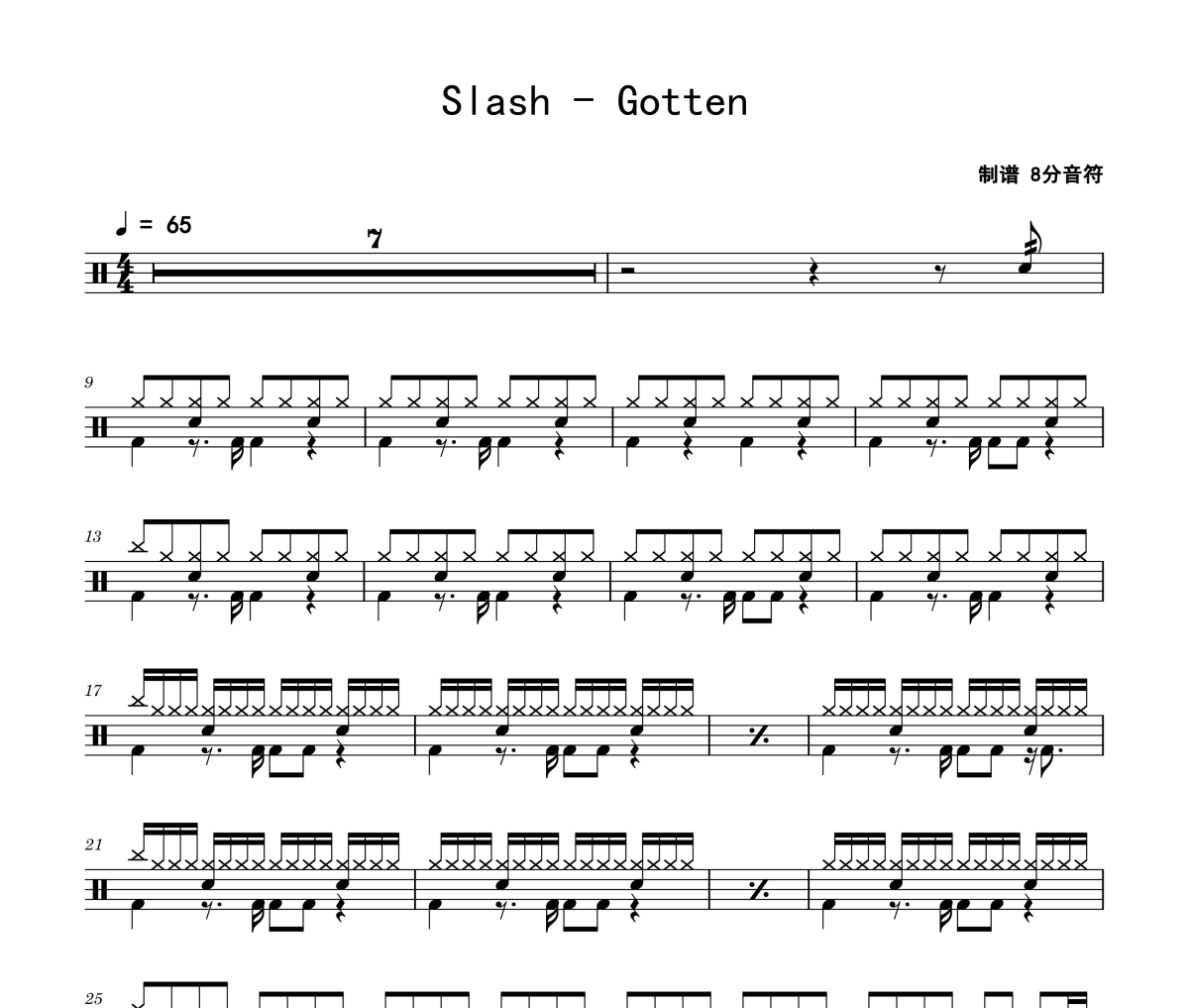 Gotten鼓谱 Slash《Gotten》爵士鼓谱