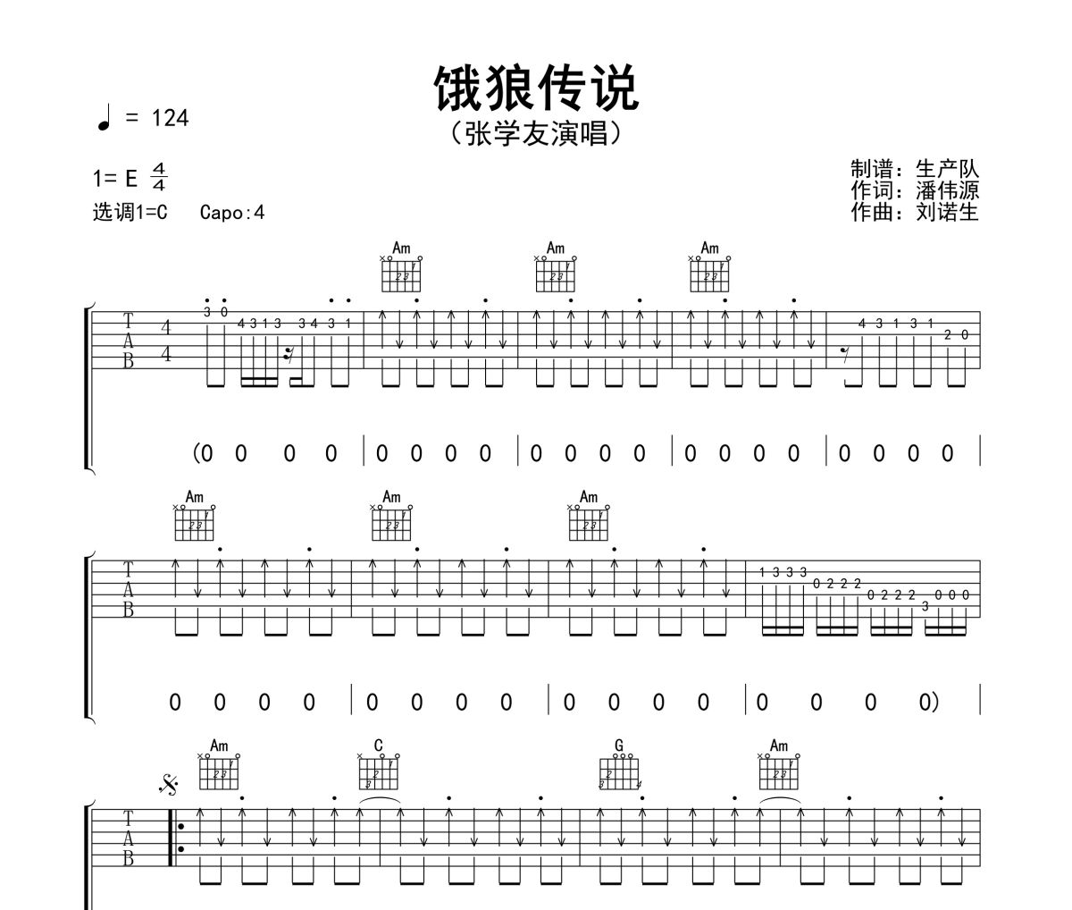 饿狼传说吉他谱 张学友《饿狼传说》六线谱|吉他谱