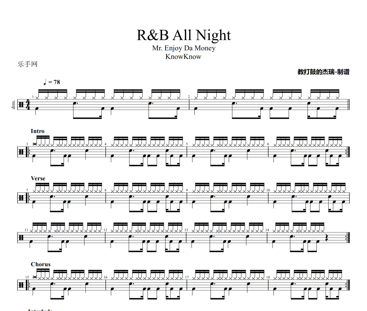 R&B All Night鼓谱 KnowKnow《R&B All Night》爵士鼓谱