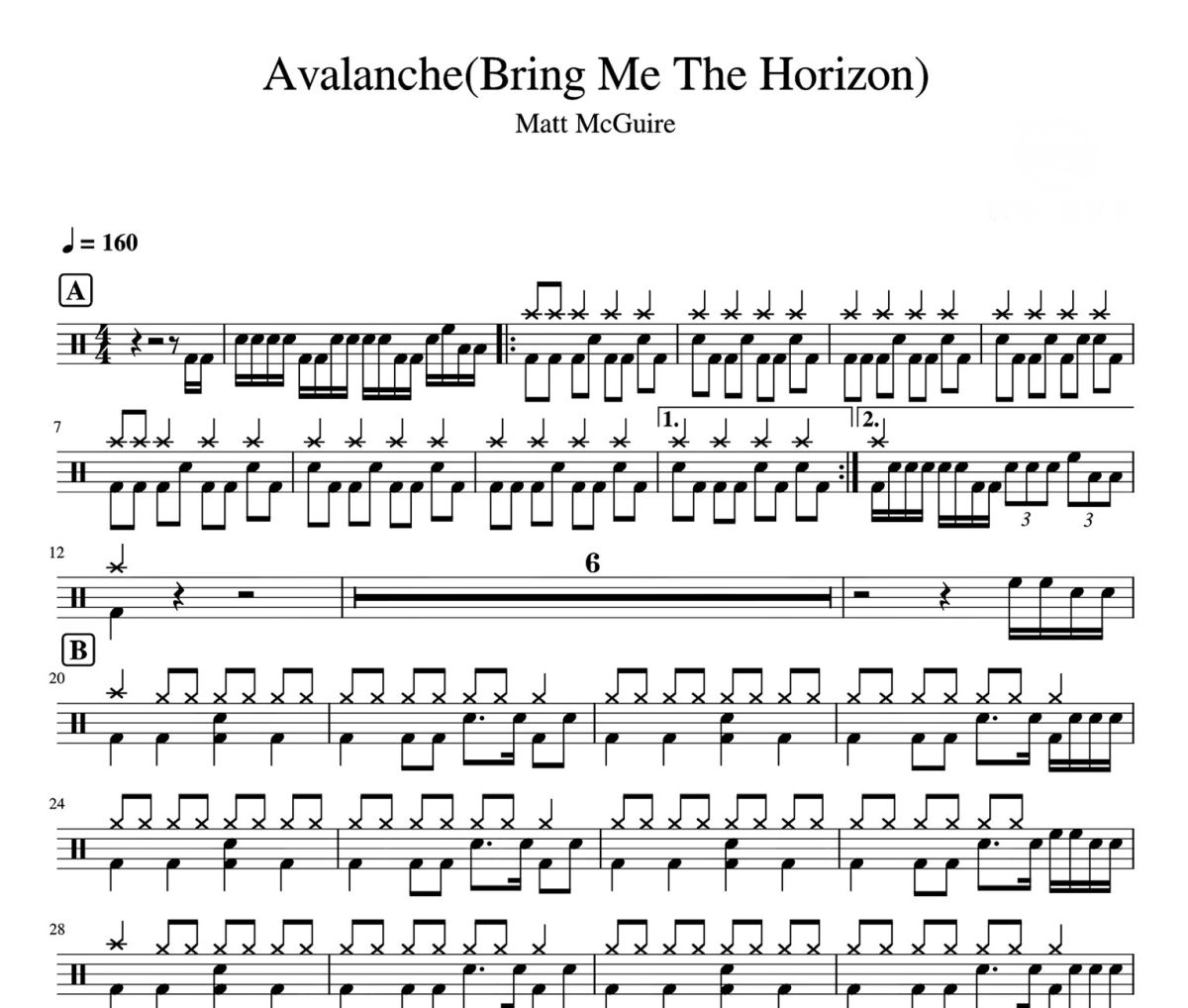 Avalanche鼓谱 Matt McGuire《 Avalanche》架子鼓|爵士鼓|鼓谱