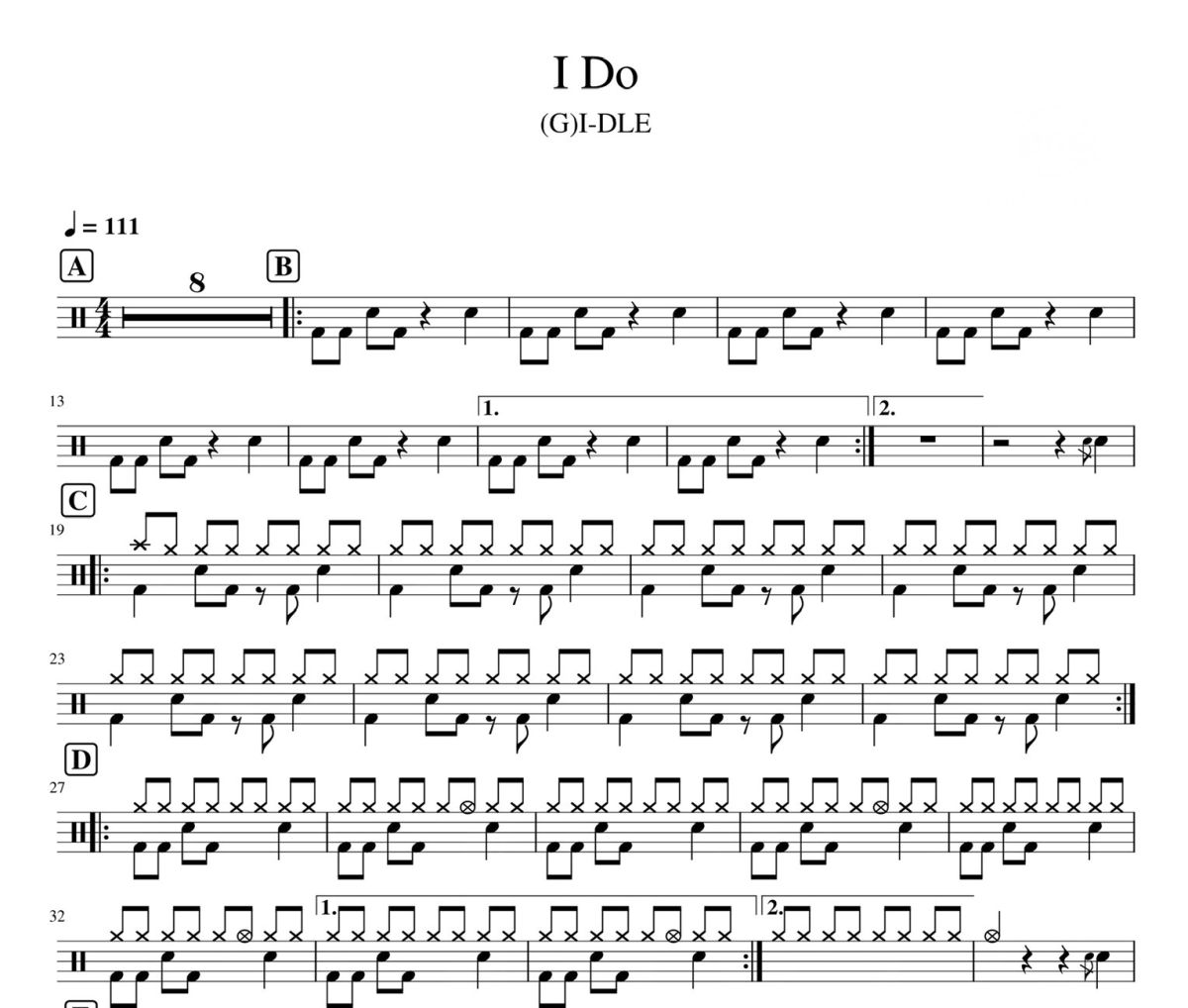 I Do鼓谱 (G)I-DLE-I Do架子鼓|爵士鼓|鼓谱
