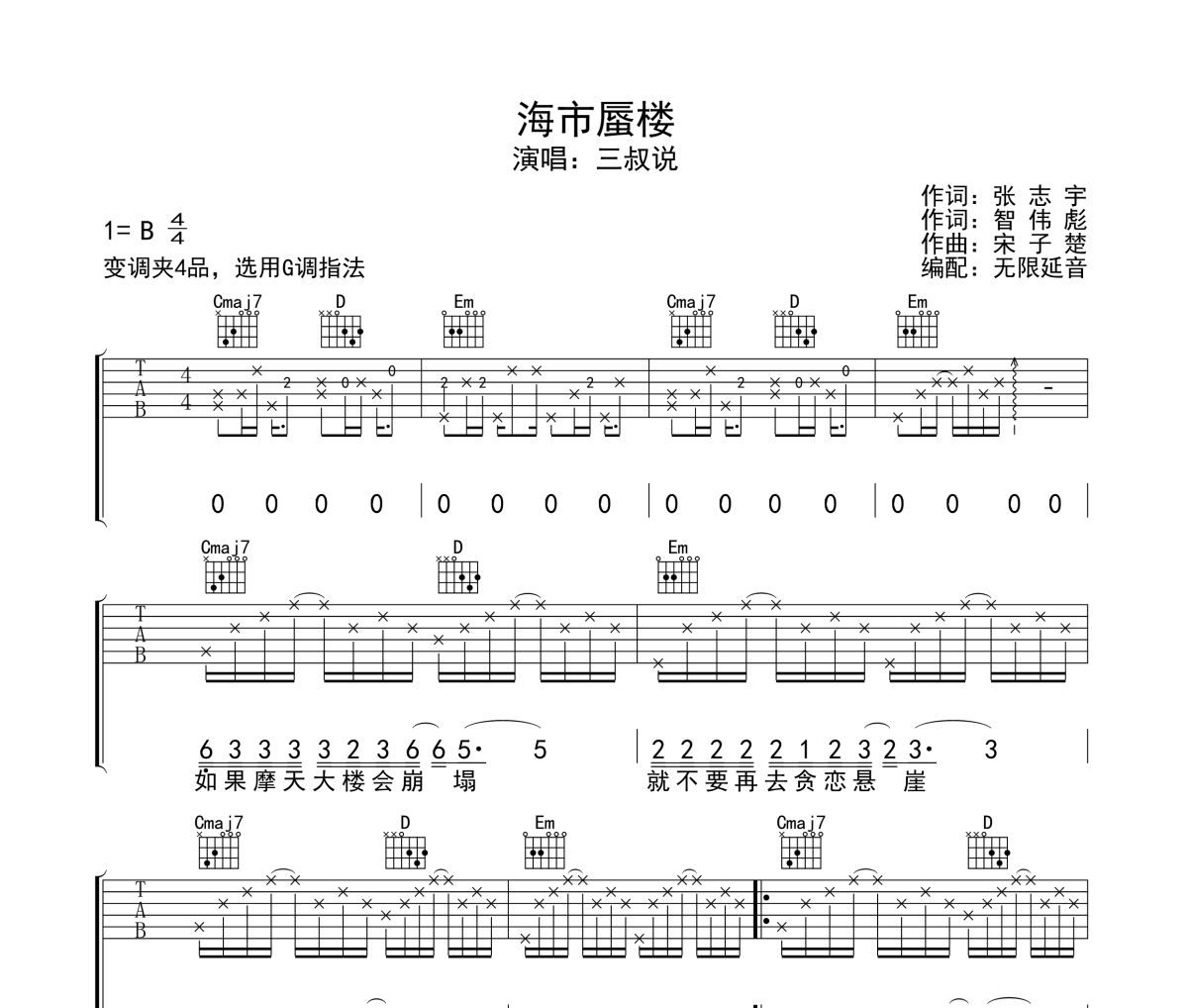 海市蜃楼吉他谱 三叔说-海市蜃楼六线谱无限延音制谱