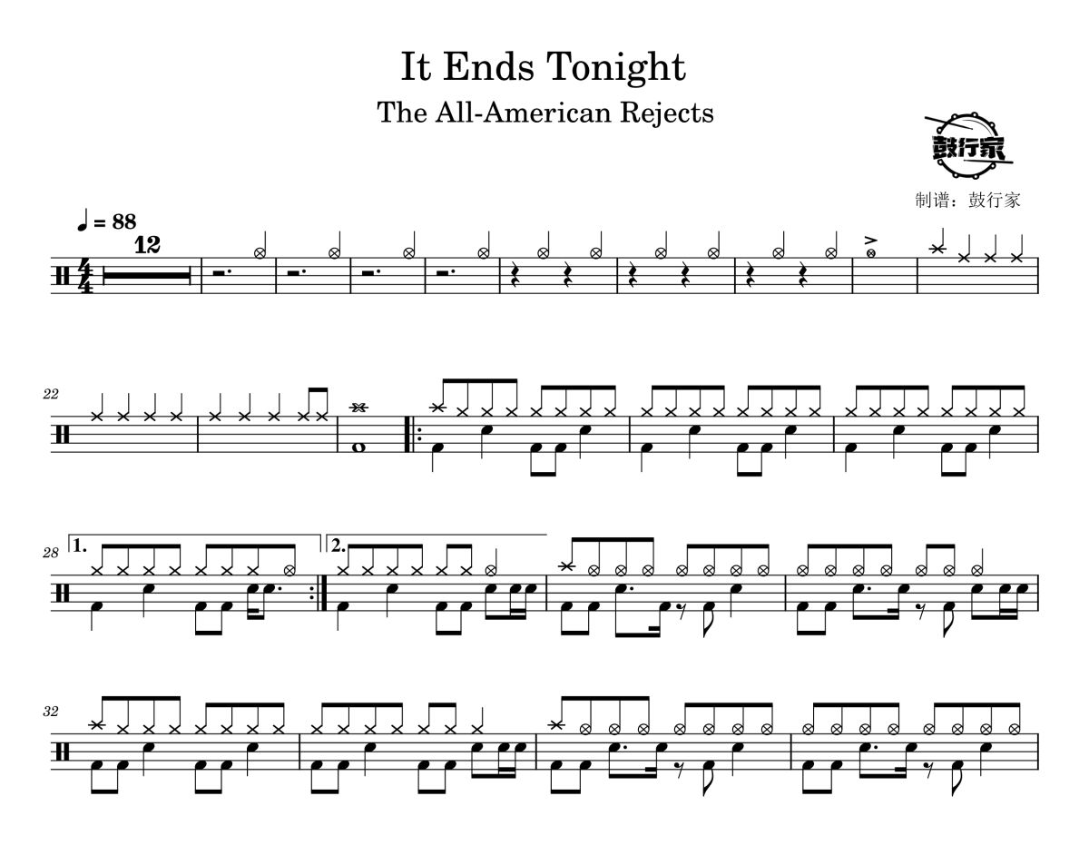 It Ends Tonight鼓谱 The All-American Rejects-It Ends Tonight爵士