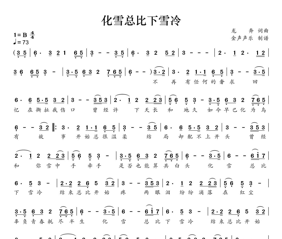 化雪总比下雪冷简谱 艺凌《化雪总比下雪冷》简谱+动态视频B调