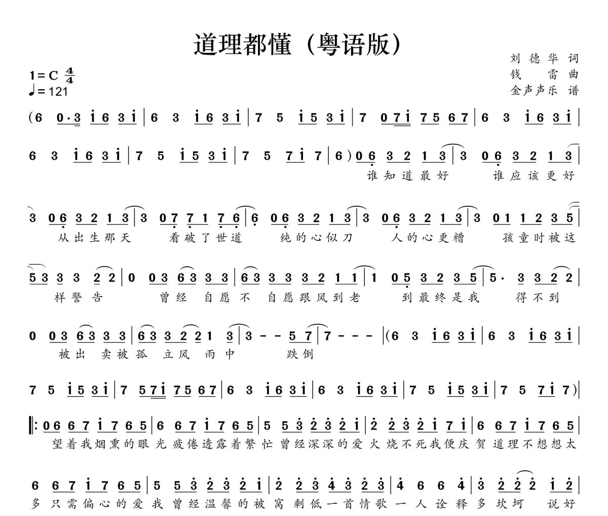 道理都懂简谱 刘德华-道理都懂(粤语版)简谱+动态视频C调