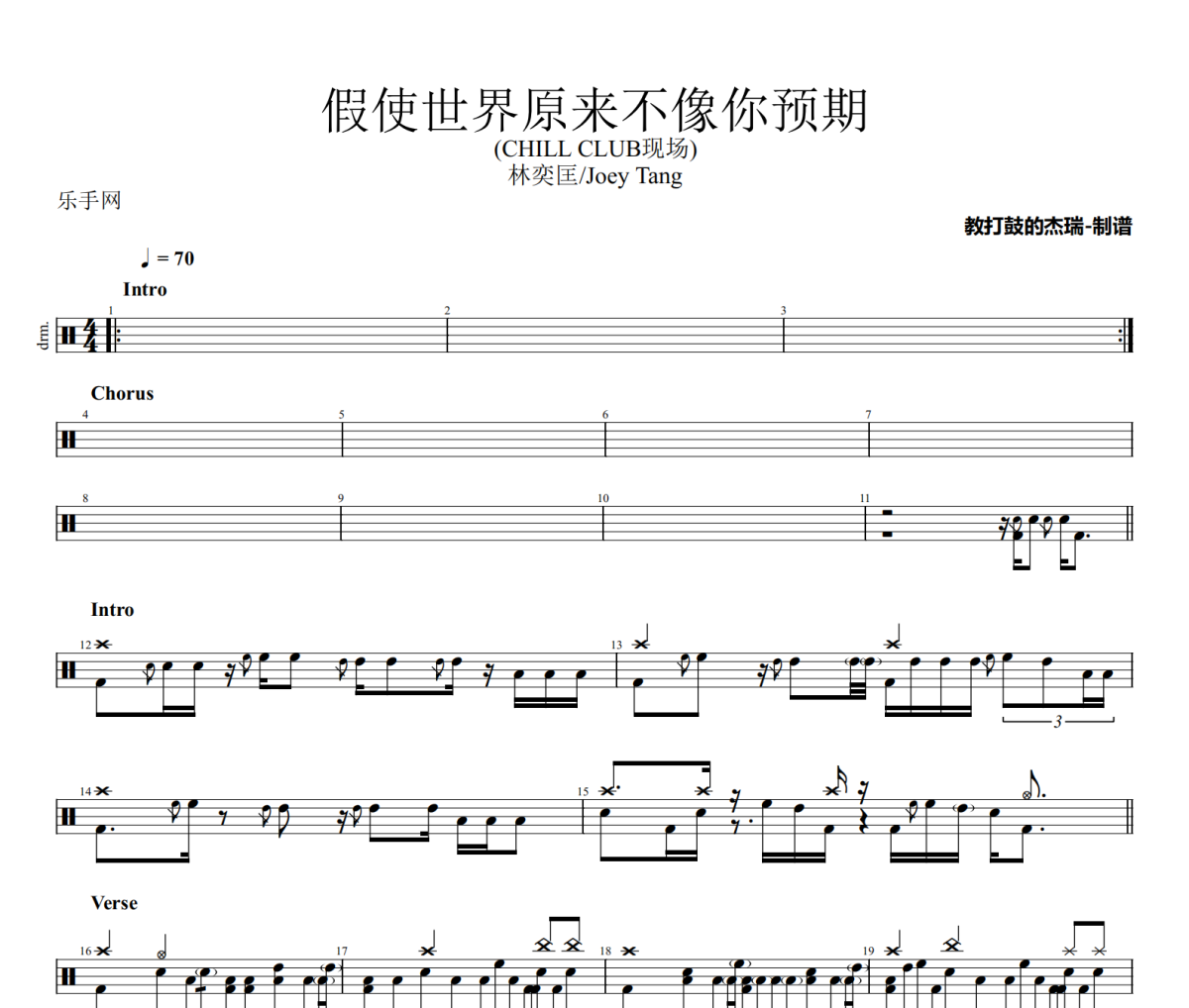 假使世界原来不像你预期鼓谱 林奕匡/Joey Tang《假使世界原来不像你预期》(CHILL CLUB现场)架子鼓|爵士