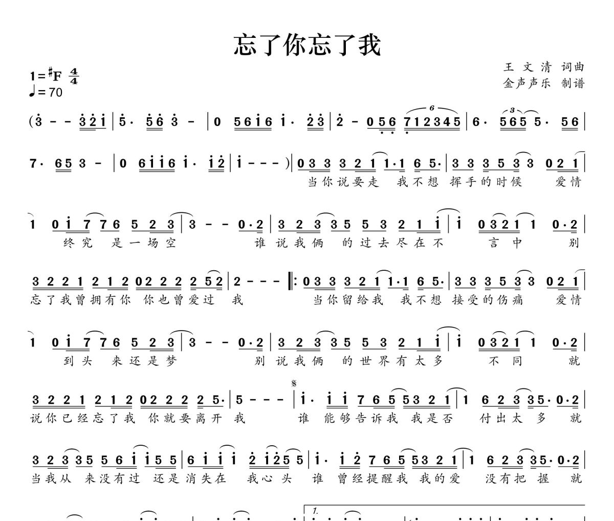 忘了你忘了我简谱 王杰《忘了你忘了我》简谱+动态视频