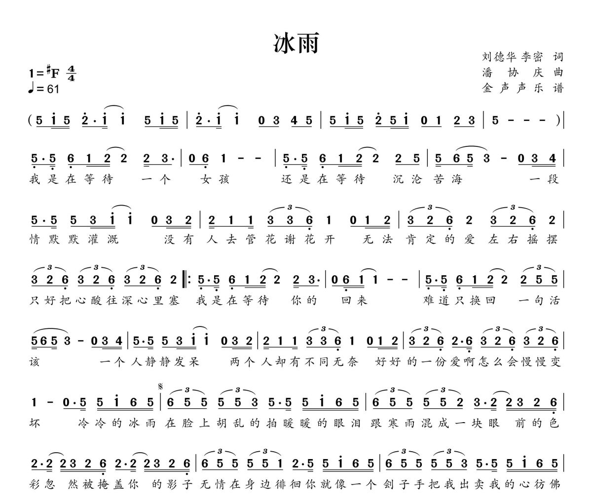 冰雨简谱 刘德华《冰雨》简谱+动态视频升F调