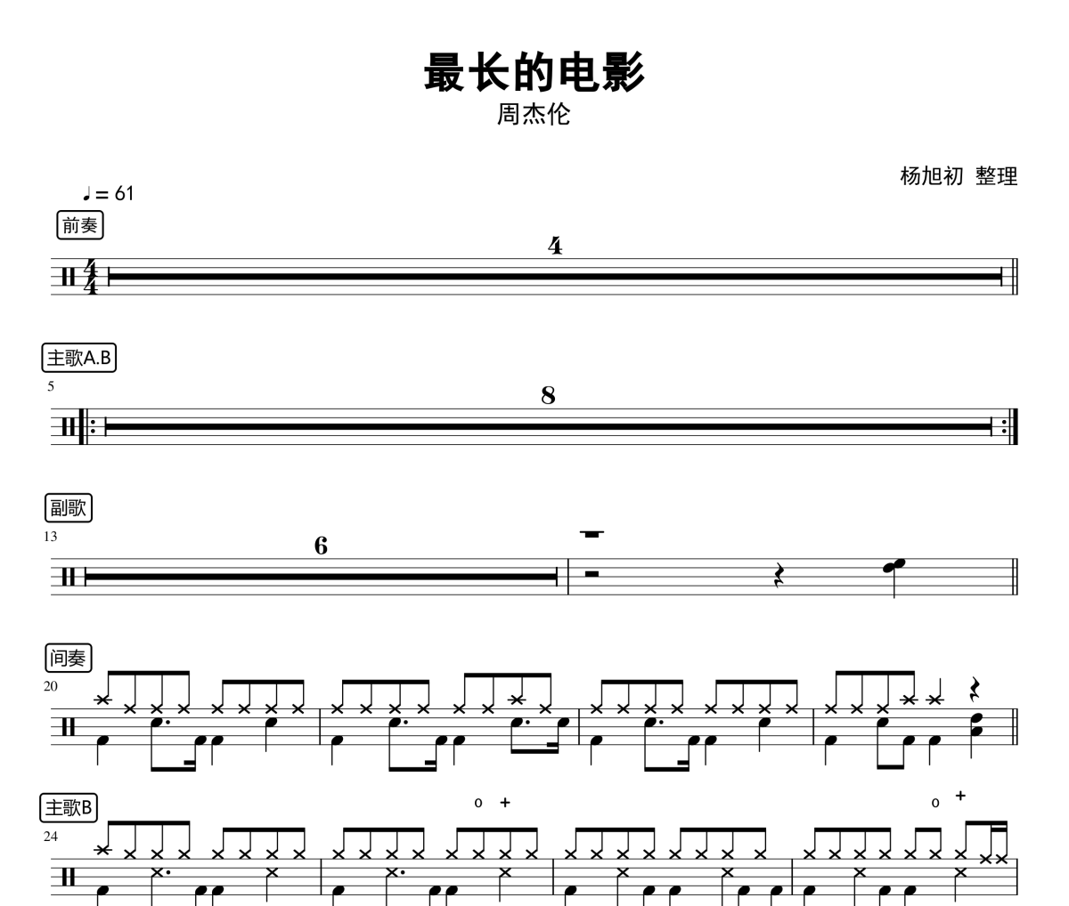 最长的电影鼓谱 周杰伦-最长的电影爵士鼓谱