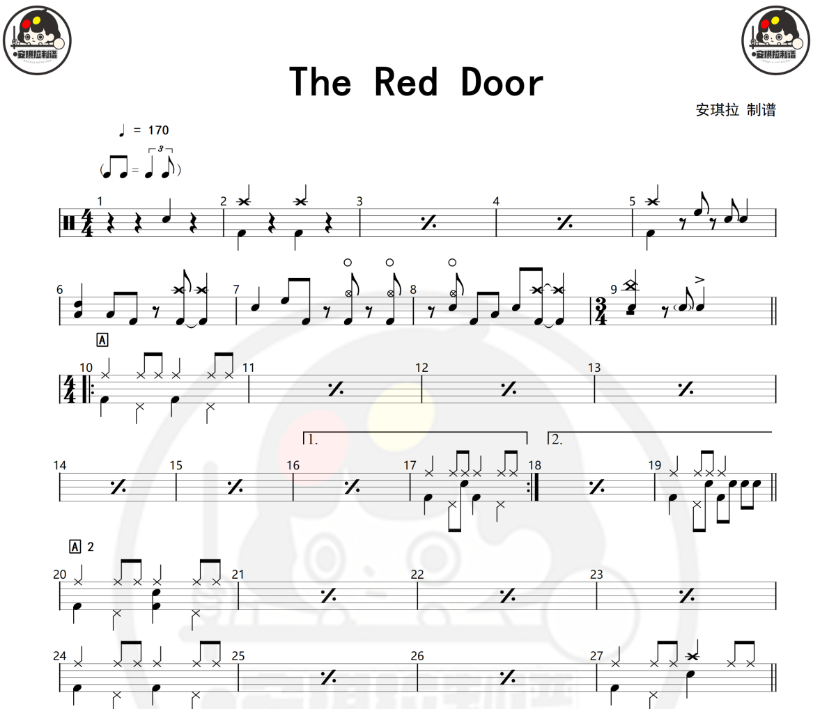 The Red Door鼓谱 The Red Door (10级考级曲目)架子鼓|爵士鼓|鼓谱+动态视频
