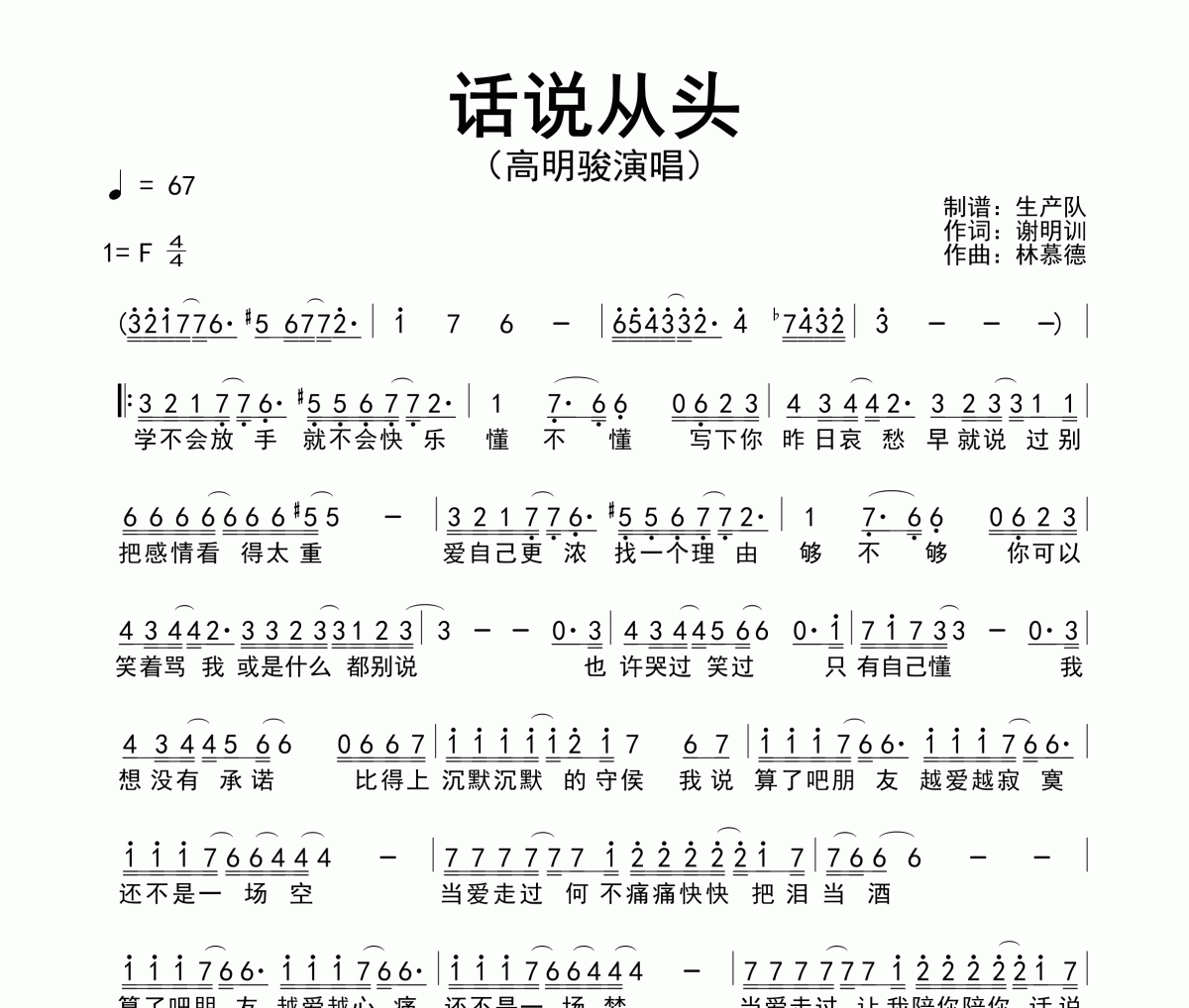 话说从头简谱 高明骏《话说从头》简谱