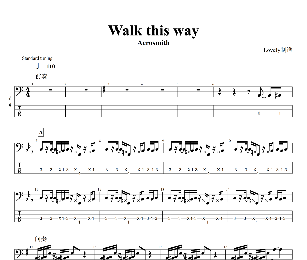 Walk This Way贝斯谱 Aerosmith-Walk This Way贝司BASS谱+动态视频