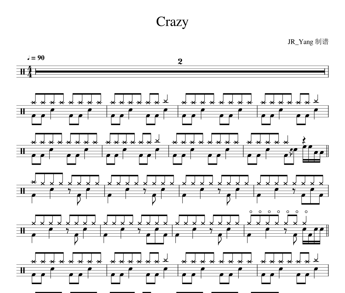 Crazy鼓谱 Simple Plan《Crazy》架子鼓|爵士鼓|鼓谱