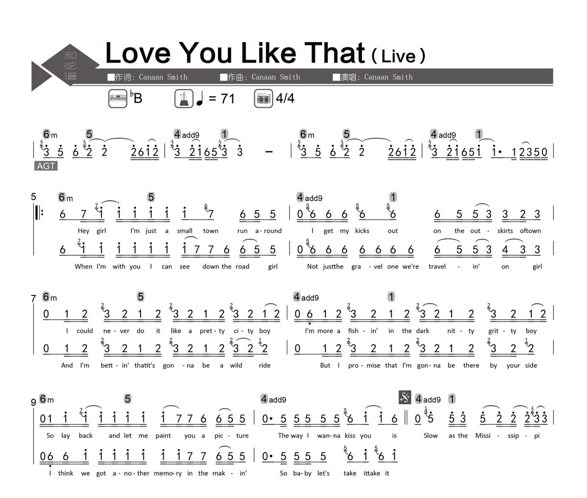 Love You Like That简谱 Canaan Smith《Love You Like That》简谱降B调
