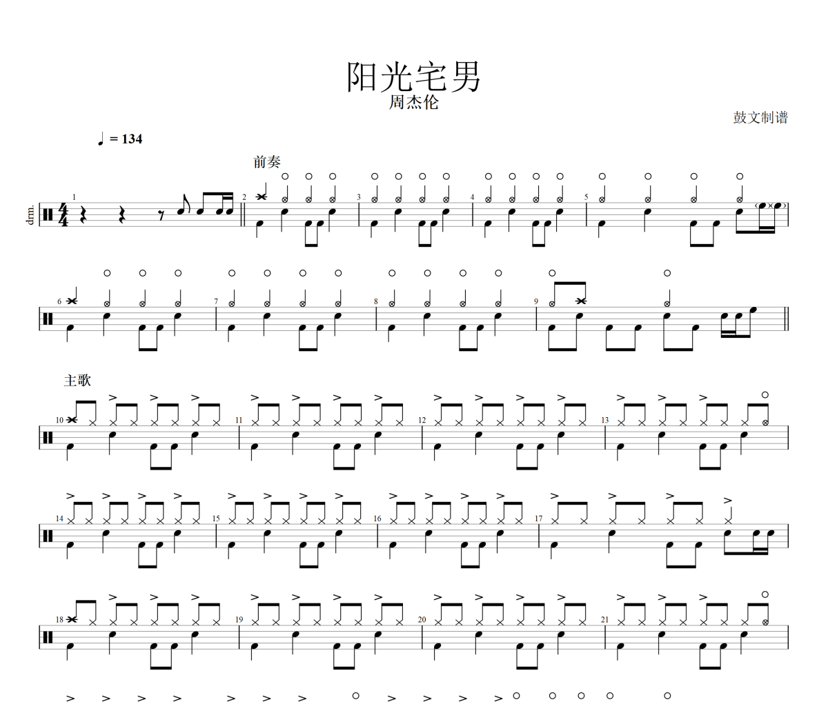 阳光宅男鼓谱 周杰伦《阳光宅男》(重做版)架子鼓|爵士鼓|鼓谱+动态视频