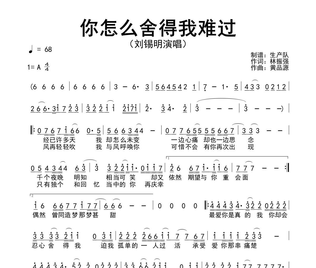 你怎么舍得我难过简谱 刘锡明《你怎么舍得我难过》简谱A调