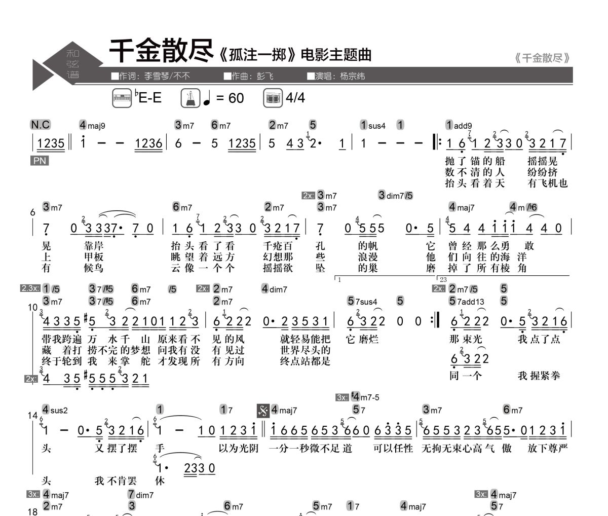 千金散尽简谱 杨宗纬《千金散尽》简谱