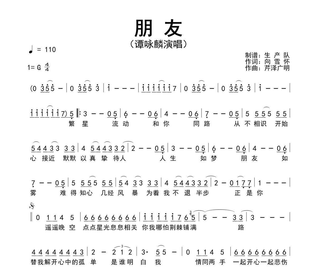 朋友简谱 谭咏麟《朋友》简谱