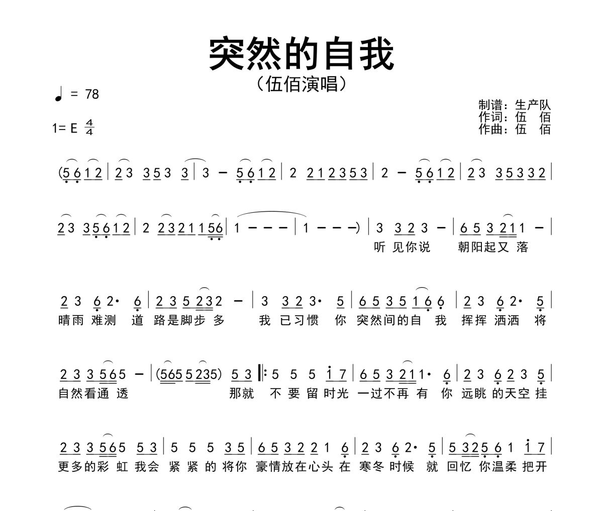 突然的自我简谱 伍佰《突然的自我》简谱